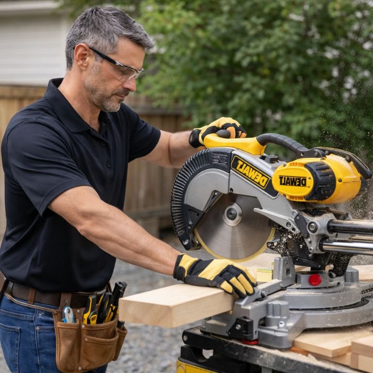 picture of a handyman cutting a two by four at DHW client's home